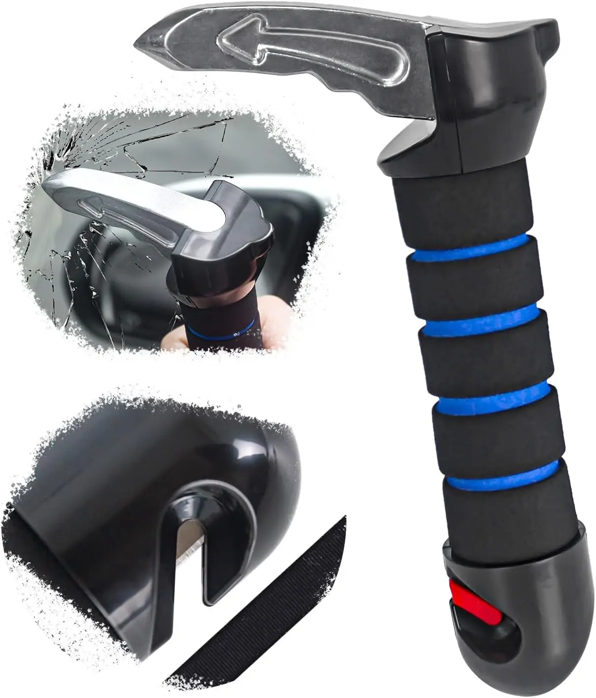 Forged Steel Automotive Door Handles - 2 Black Grab Handles, Adjustable Anti-Rust Durable Latch Bar, 400lbs Capacity, Ergonomic Foam Rubber Grip, Seat Belt Cutter, Compact Storage, Senior Boarding Support, Daily Use & Emergencies Tools