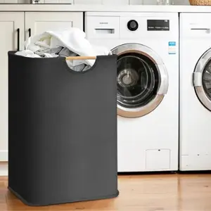 [Nordic style] 72L large capacity laundry basket, solid wood handle foldable dirty clothes basket, easy to carry and store, bathroom and bedroom storage basket, suitable for cloakroom, laundry room, toilet, wardrobe, Christmas decoration storage