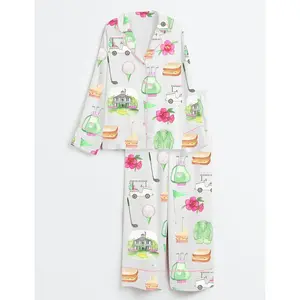 Augusta Women’s Golf Master Watercolor Print Short-Sleeve Satin Pajama Set GARMENTARY