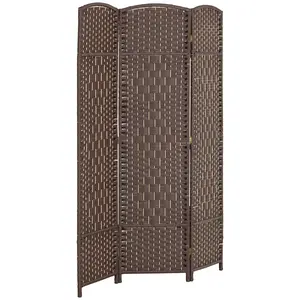 HOMCOM 4 Panel Room Divider, 6' Tall Folding Privacy Screen, Hand-Woven Freestanding Wall Partition for Home Office, Bedroom, White