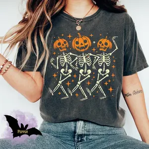 Comfort Colors Pumpkin Skeleton Halloween Shirt, Pumpkin Halloween Tee, Halloween Skeleton Tee, Pumpkin Shirt, Spooky Season Outfits, Fall Shirt for Women