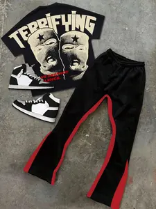 Men's New Street Style American Two-Piece Set, Batwing Sleeve Top and Flared Pants, Comfortable Fashion for Spring Summer