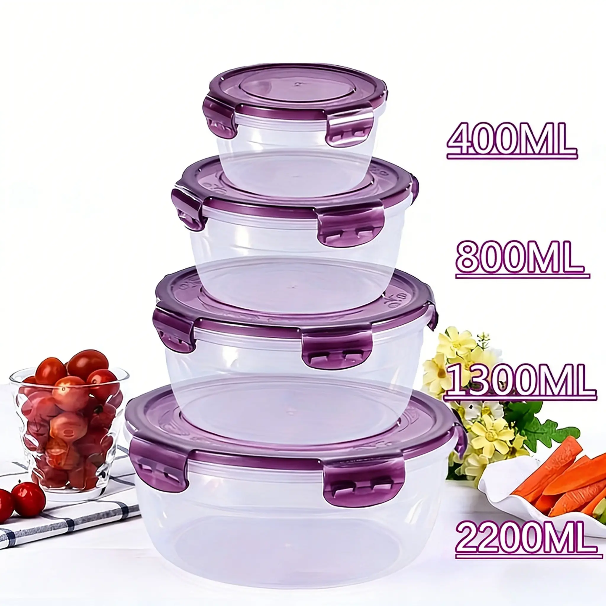 8-Piece Food Storage Containers Set (4 Containers & 4 Lids), / Sealable Container, Transparent, Microwave Safe, Ideal for School Lunches & Travel, Plastic Containers
