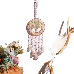 Artisan-Made Bohemian Dream Catcher Sun Catcher Wind Chime - Chic, Artist-Themed, Ethereal, Folk Hanging Decor with Natural Stone Tree of Life, Spiritual Home Gift for Christmas Weddings (For Nature Enthusiasts), Chic Hanging Decor