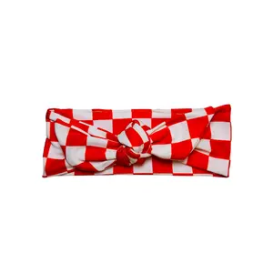 Baby Tie On Headband - Red Checker
