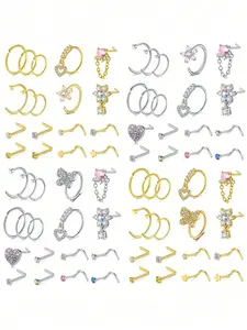 18PCS 20G/18G Gold Nose Rings Hoop Studs Set for Women Men, Stainless Steel L Shaped Screw Bone Nose Stud Piercing Jewelry, CZ Butterfly Heart Cross Dangle Nose Piercing Kit