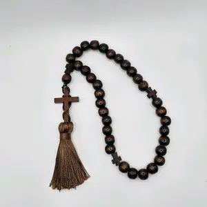 33-Bead Wooden Orthodox Prayer Rope – Komboskini with Cross and Tassel (Homemade and Made-to-order)