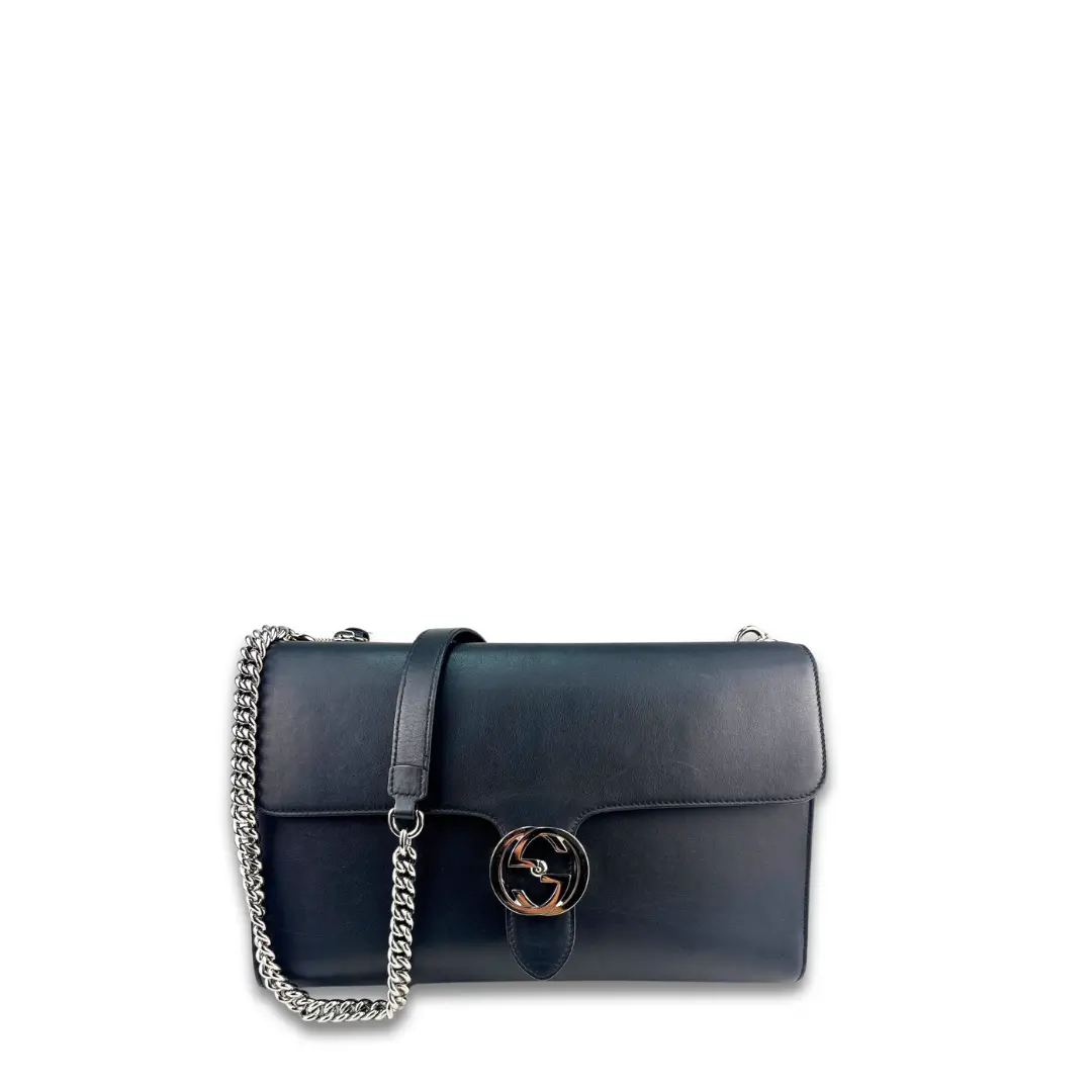 Pre-owned GUCCI Leather Shoulder Bags Black Interlocking G Medium Shoulder Bag