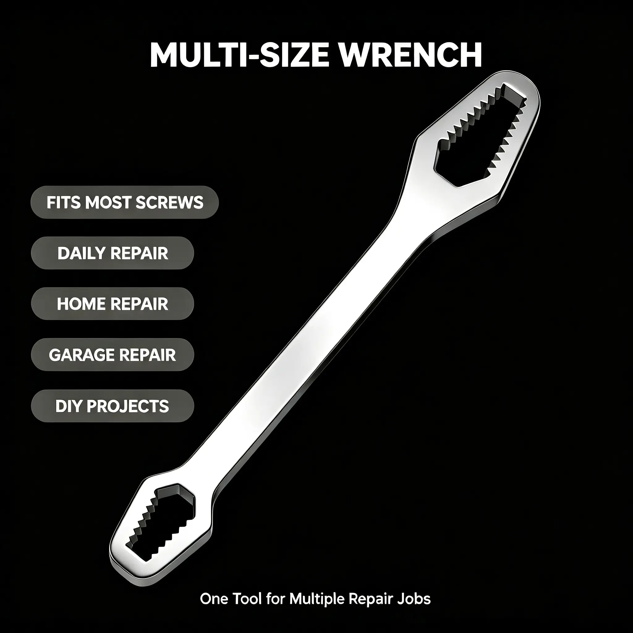 A black multifunctional 5mm thick plum blossom wrench, double headed Double Ended wrench self tightening adjustable wrench, wrench diameter 3-17mm, portable manual tool, Self Adjusting Wrench home car repair vehicle assembly