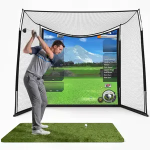 Range Cage 10 x 8 ft Golf Hitting Net, with Blank Simulator Screen, Fiberglass support shafts, painted golf frame, suitable for players of all skill levels