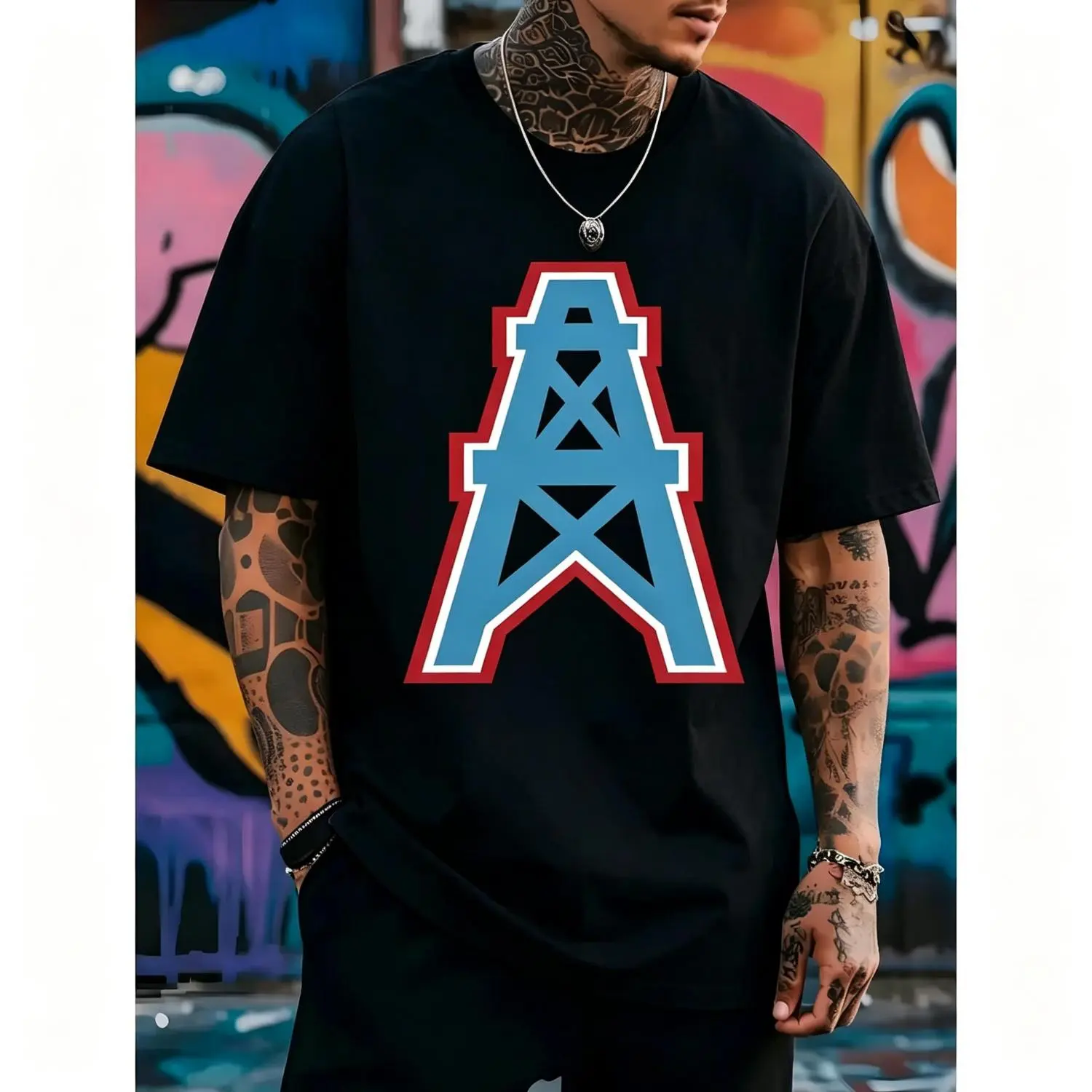 Heavy Houston Oilers  T-shirt with Bold Print Casual Streetwear Graphic Design