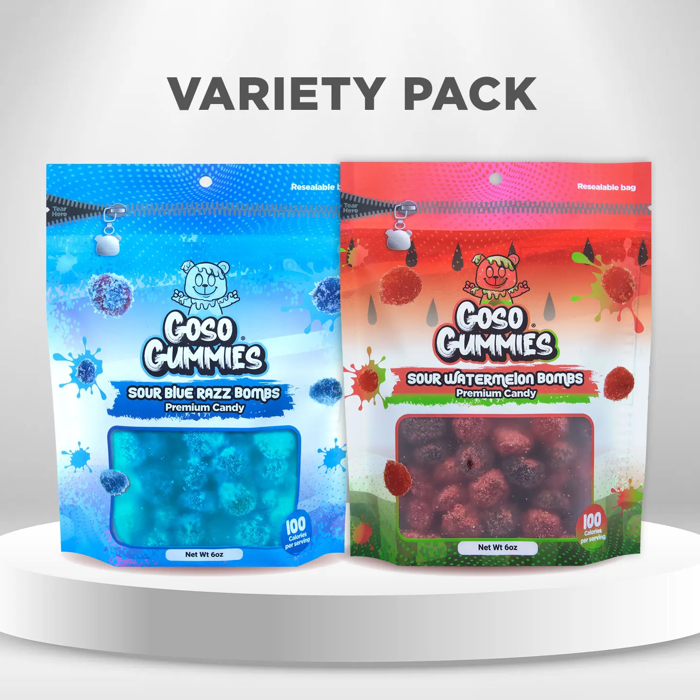 Goso Gummies Sour Blue Razz Gushers 6oz + Sour Watermelon Bombs 6oz | 12oz 2-Pack | Viral Sour Candy Bundle | Extreme Sour Gummies | TikTok Trending Candy