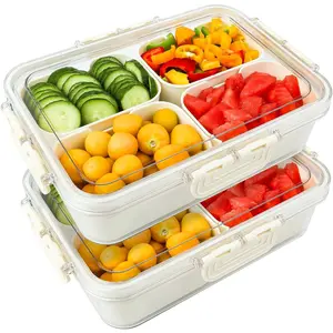 Small Snackle Box Container with Lid,Travel Charcuterie Box with Handle - Organizer for Candy, Fruit, Nuts, Veggies, Snacks,Beach Snack Box Containers,Portable Lunch Box-2Pack