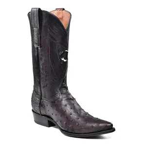 Cuadra Mens Ostrich/Avestruz Laser and Embroidery Boot - Black Cherry CU808