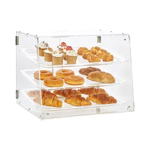 VEVOR Pastry Display Case, 3-Tier Commercial Countertop Bakery Display Case, Acrylic Display Box with Rear Door Access & Removable Shelves, Keep Fresh for Donut Bagels Cake Cookie, 20.7"x14.2"x16.3"