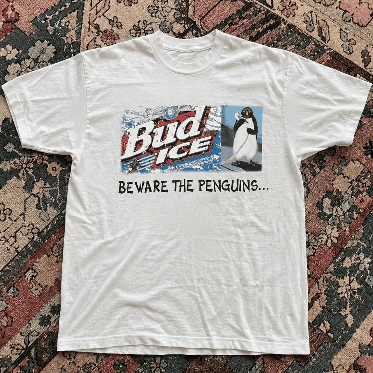Vintage Retro Penguin Tee - Beer Promo Print Shirt