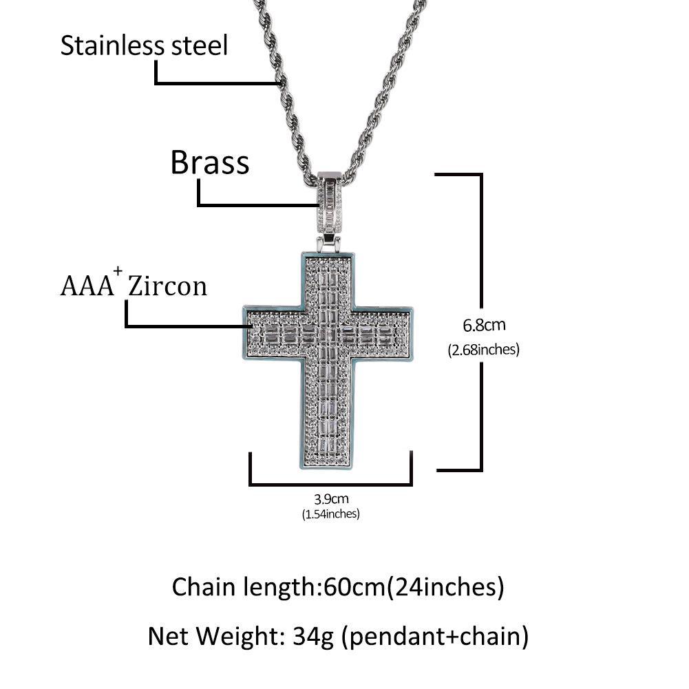 Cross 2Set, Single Cross Pendant + 24inch Necklace, Classic Ice Style, Everyday Versatility, Hip Hop Style