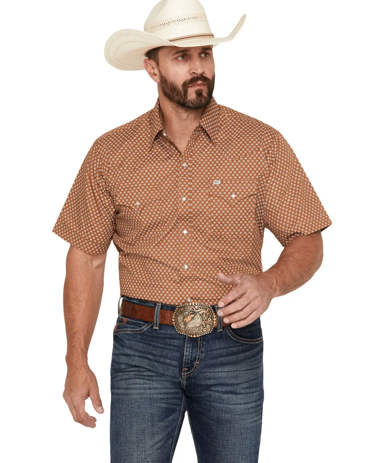 Ely Walker Men's Men'S Geo Print Short Sleeve Pearl Snap Western Shirt - 2023136-Tn