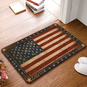 1pc/2pcs/3pcs Vintage American Flag Rug Suitable for Indoor/Outdoor Use, Non-Slip Rubber Backing & Machine Washable Carpet with American Flag, Suitable Bedroom Living Room Porch Entryway, Durable Mat for Front Door Decor