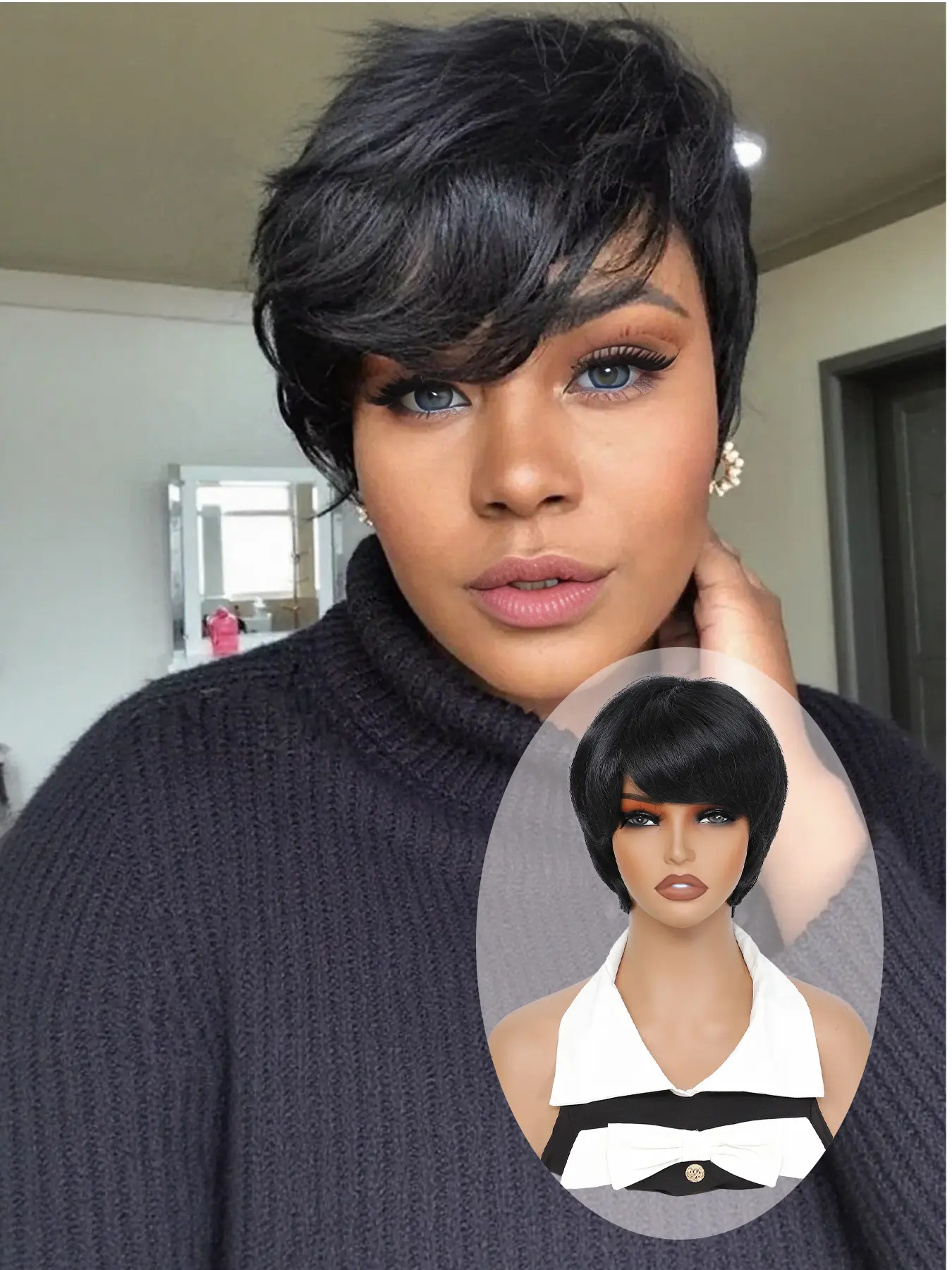 Lehanhair Elegant Short Straight Buzz Cut Wig for Women, 8-Inch Short Buzz Cut with Bangs, Fully Machine-Knitted Wig - Perfect Choice for Christmas, New Year, and Daily Wear, Straight Wear Wigs