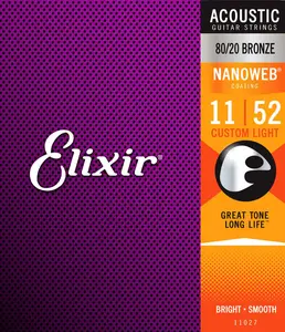 Elixir Nanoweb 80/20 Coated Acoustic Guitar Strings | Custom Light | 11-52