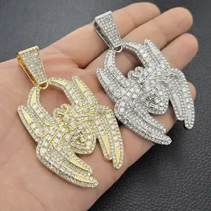 MaxBling81 Unisex Hip Hop Charm Pendant - Gold-Silver Plated Spider-Shape Baguette Cubic Zirconia Large Pendant, Fashion Matching Necklace, Daily Wear Accessory for Up to 15mm Chains