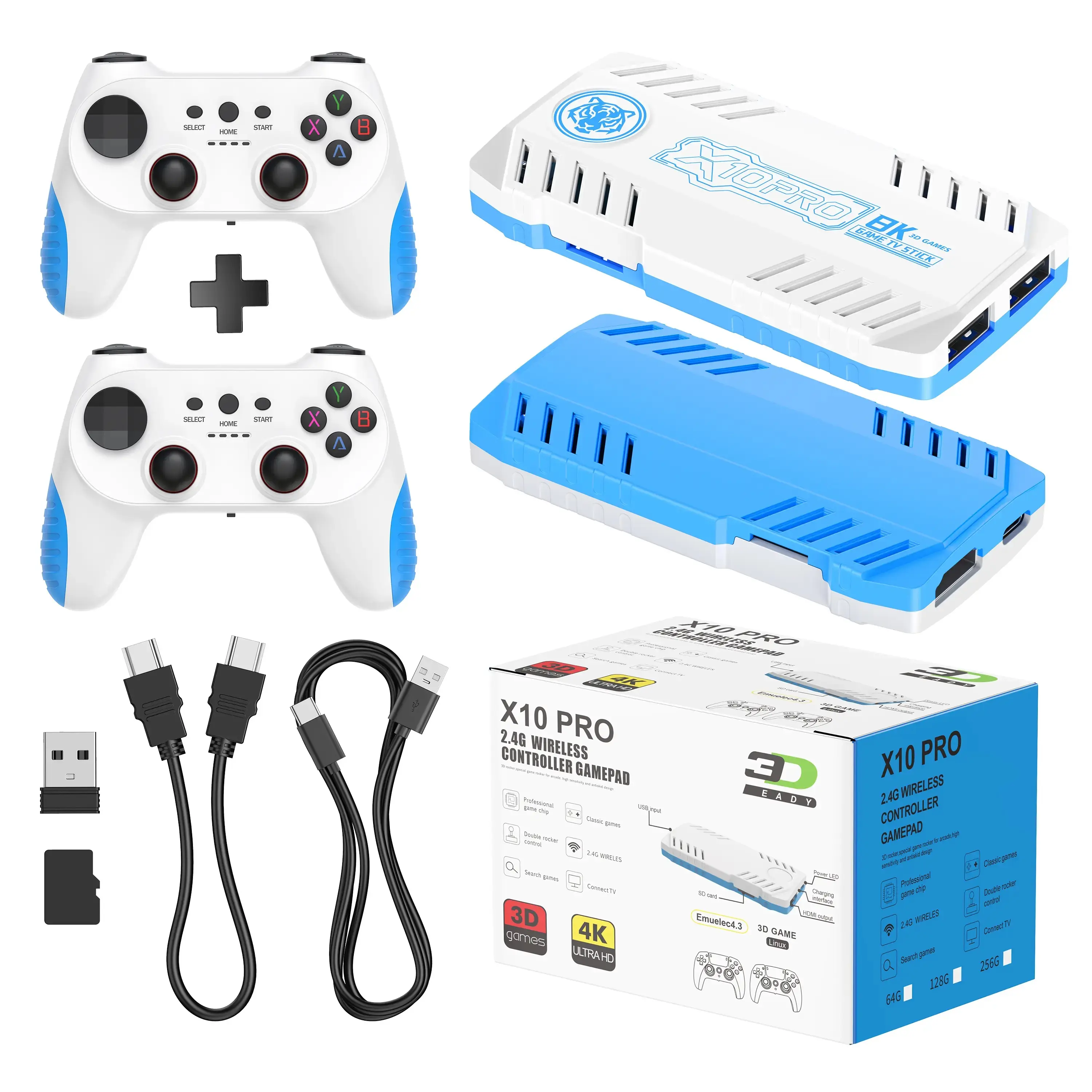 X10 Pro Retro Game Stick, Plug & Play HDMI TV Gaming Console with 2 Wireless Controllers, Built-In Classic Games, Multi Emulator Game System for Family Parties