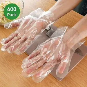 600-Count Industrial Disposable Gloves Bulk Pack 6x100 Heavy-Duty HDPE for Food Handling Cleaning & Painting Latex Powder-Free Plastic Gloves with Textured Grip One Size Fits All Restaurant Home Use - Household Items