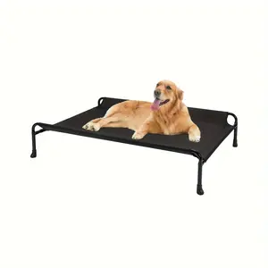 Veehoo Deluxe Elevated Dog Bed - Large Size, Raised, Outdoor, Breathable, Portable, Non-Slip, Guardrail, Camping Cot with Upgraded Feet and Durable Teslin Mesh for Comfortable Rest