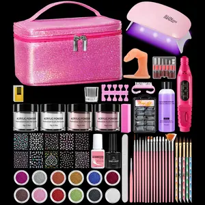 ROSIOUR Acrylic Nail Kit with UV Lamp & Electric Drill, Complete Nail Art Set with 4 Acrylic Powders, French Tips & Glitter, Portable Manicure Kit for Beginners, Nail Care, Compact