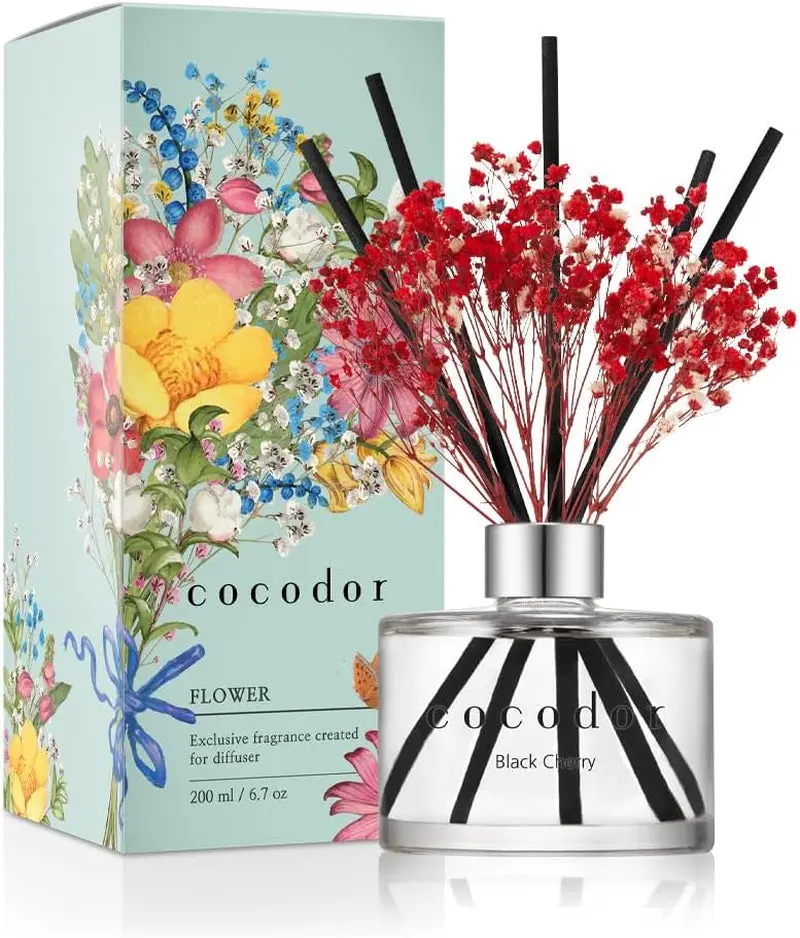 COCODOR Preserved Real Flower Reed Diffuser/Black Cherry / 6.7Oz(200Ml) / 1 Pack/Reed Diffuser Set, Oil Diffuser & Reed Diffuser Sticks, Home Decor & Office Decor, Fragrance and Gifts Bottle Scent pura diffuser