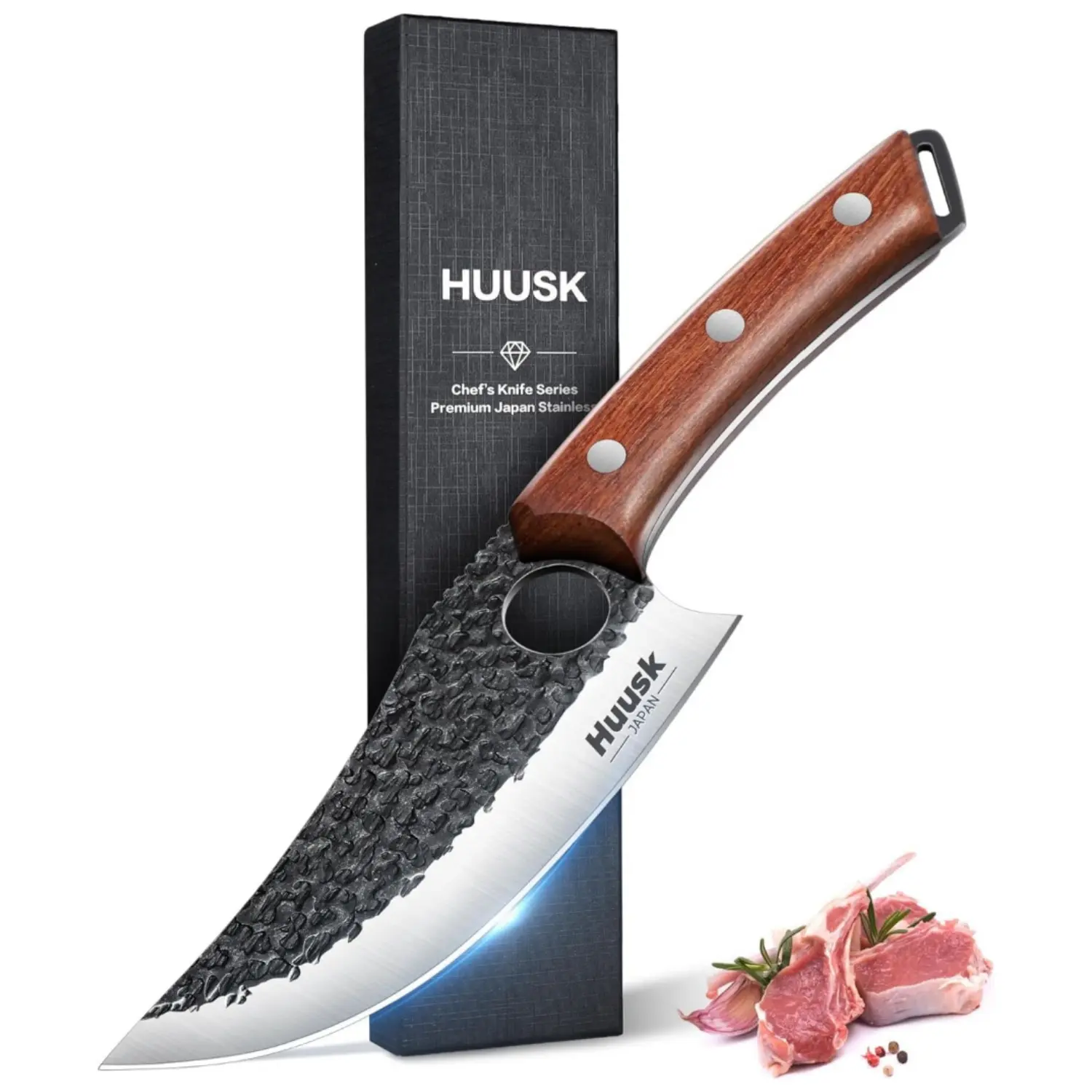 【Summer Sale】Huusk Viking Knife, Japanese Butcher Knife for Meat Cutting, Hand Forged Boning Knife with Ergonomic Wood Handle, High Carbon Steel Japanese Chef Knife