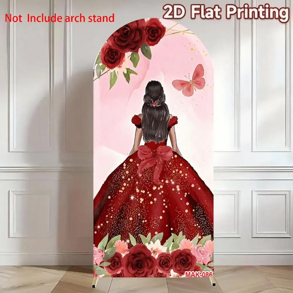 Princess Dress Sweet Background, Photo Backdrops, Shimmer Wall Backdrop, Perfect for 15th Birthday Party, Rose Arch Photography Decor, Ideal for Quinceañera Celebration, Party Decoration Supplies, Polyester Fabric Backdrop, Decorations Supplies
