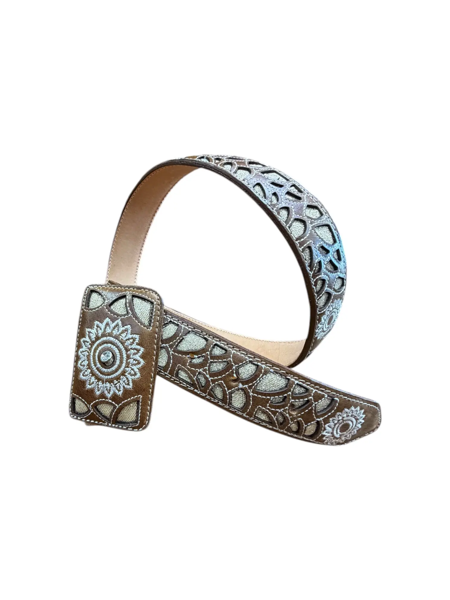 Women's Handcrafted Mexican Western Leather Belt - Artisanal, Bold, Country-Themed, Curved, D-Clasp, Embroidered Female Fashion Accessory, Artisanal Women's Belts, Bold Women's Belts