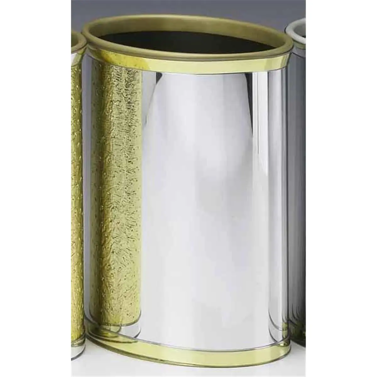 212 MAIN Household Waste Bin (Kraftware 75974 Model) - Mylar Finish Polished Chrome with Brass Accents, Ideal for Baby & Maternity Room Decoration