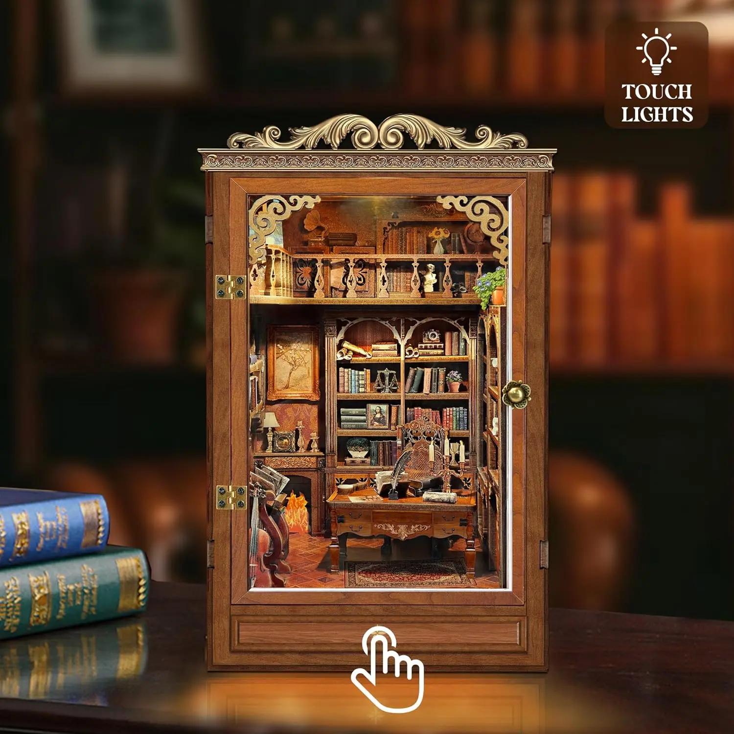 Vintage Wooden DIY Book Nook Kit with Warm Lighting, Antique Library Miniature Scene, 3D Bookshelf Home Decoration, Thoughtful Gift for Adults & Book Enthusiasts
