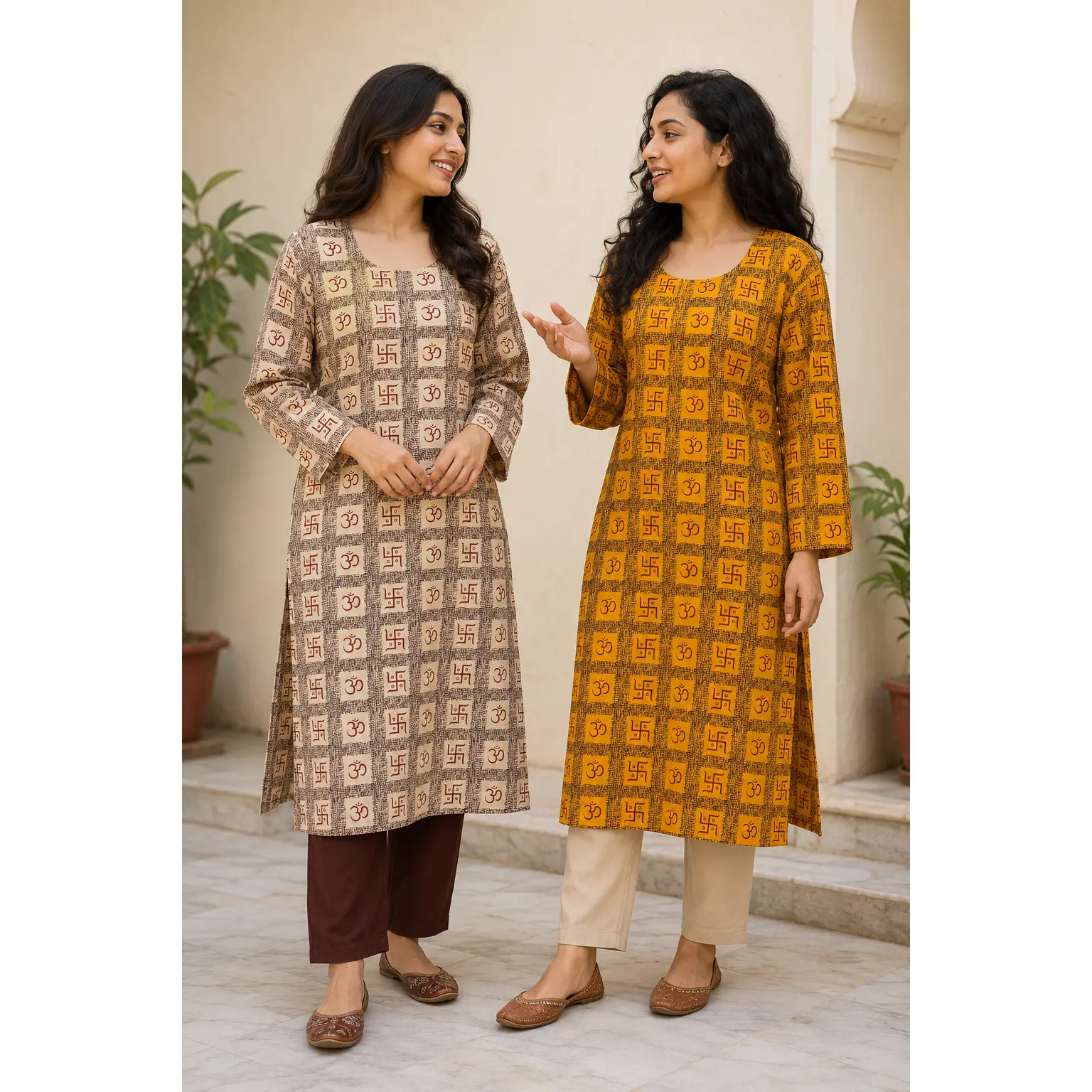 Women’s Long Cotton Om Kurti | 2 Colors