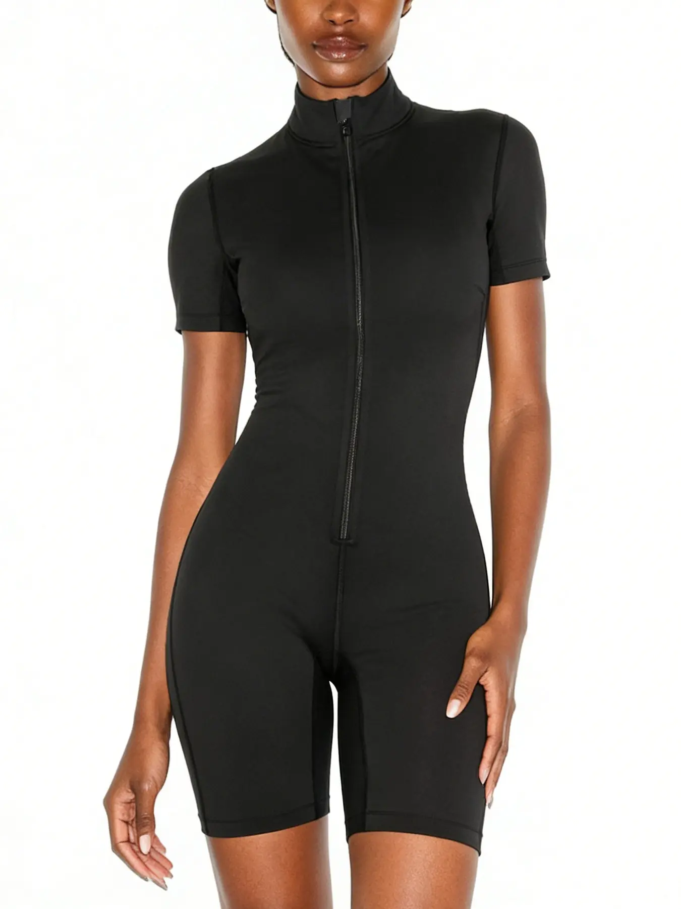 Women Full Body Sauna Sweat Jumpsuit, Sporty Jumpsuit, Tight Fitting Jumpsuit, Waist Trainer Tummy Control, Fitness Workout Sweat Suit, Workout Jumpsuits, Short Sleeve, Above the Knee