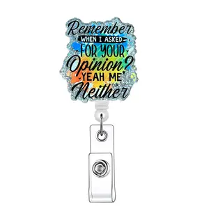 Letter Pattern Retractable Badge Reel, 1 Count Acrylic ID Holder with Clip, Badges & Supplies for Nurses Doctors Students Office Staff, Badge Decoration