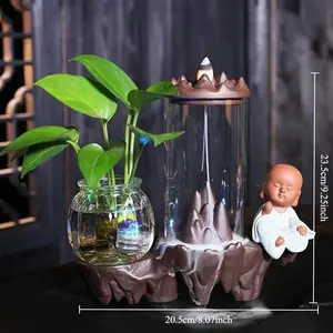 1pc,Zen Windproof Waterfall Incense Burner Scent Fragrance Multi-function Landscape Ornament Hydroponics Green Plant Vase (Without Incense,Without Plants)