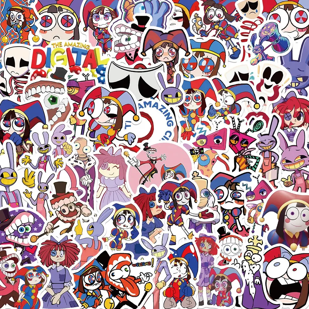 56pcs Number Circus Waterproof Stickers, DIY Decals for Guitar, Notebook & Luggage, Flat Style, Decorative Stickers