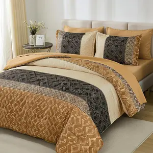 Boho  Comforter Set Brown,7  Bed in a Bag  Size Lightweight Summer Bedding Sets Striped Comforters Bed Set with Sheets for Family All Season