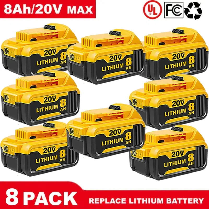 2-4-6-8pack DCB200 20V 8Ah Lithium-lonBatteryReplacement for Dewalt -CompactXRDesign,Compatible with DCB205DCB200DCB203 DCB206 20-VoltCordless PowerTools,Long-LastingReliable and DurableConstruction heavy duty Family essential, Cordless Drill Battery, Lit