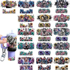 Keychain UV DTF Wraps - 16 Pcs Funny Animal Motel Keychains Uvdtf Wrap Decals, Sunflower Girl Blank Keychain UV DTF Transfer Craft Decor Beatiful Butterfly Fun Gifts for Coworkers (Lady)