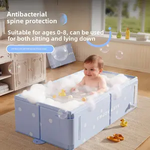 Foldable Baby Bath Tub, 30x16 Inches Blue, Safe, Bubble, with Drain Plug, Suitable for 0-5 Years, Space-Saving, Easy Clean, Lightweight, Portable Infant Bath