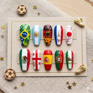 Country Flag Press On Nails - Custom International Soccer Football Fake Nails - Luxury Handmade Team Pride Manicure Set - Gift For Her