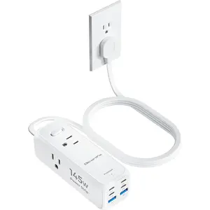 USB Power Strip — 5FT Flat Plug, 3 Outlets & 6 USB Ports (4 USB-C)