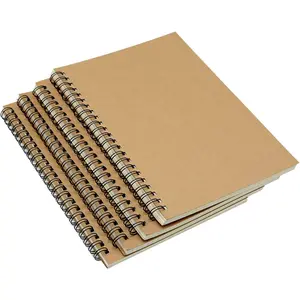 Spiral Notebook, 4 count A5 Brown Craft Softcover 8mm Ruled 60 Sheets -120 Pages Journals for Study and Notes (4PCS Brown Lined)