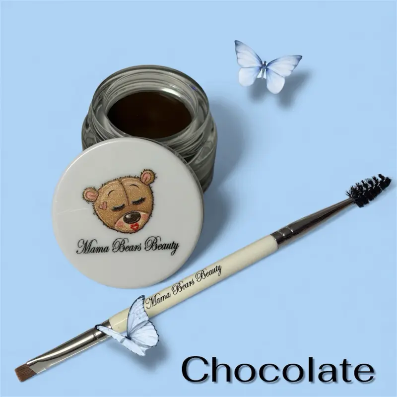Mama Bears Beauty-Chocolate Eyebrow Pomade, Precision Brush & Jar Set for Natural Makeup Application