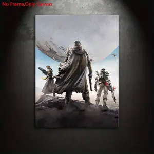 1 Piece/Set Frameless Canvas Painting Print Poster,Classic Sci-Fi Futurism Illustration Pop Art,Destiny Guardian,Vibrancy,Perfect Gift for Video Game Lovers,Ideal for Bedroom,Study,Office,Living Room,Mural,Wall Decoration,Room Decor